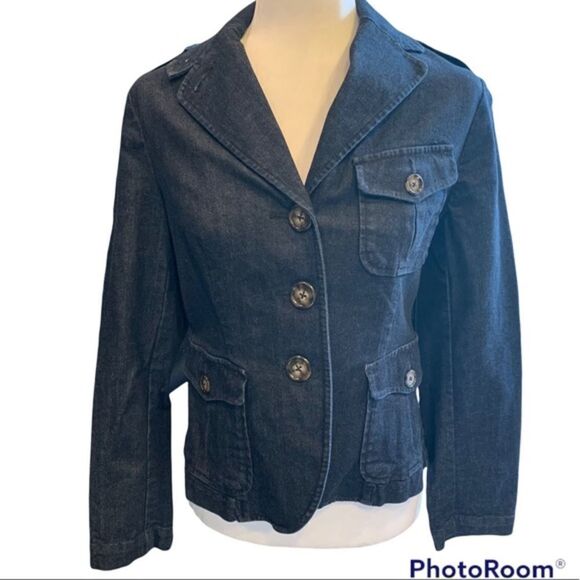 Talbots Petites denim blazer dark wash stretch military utility size 6 - Picture 1 of 10